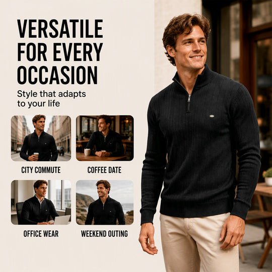 ⚡Free Shipping⚡Men's Casual Mock Neck Half-Zip Knit Sweater