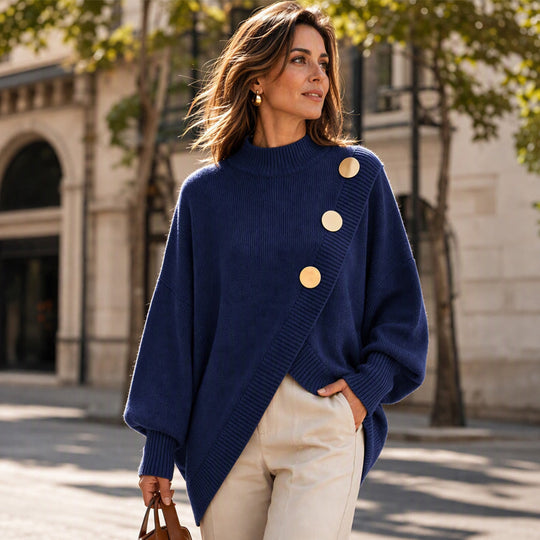 Women's Asymmetric Hem Mock Neck Knit Sweater