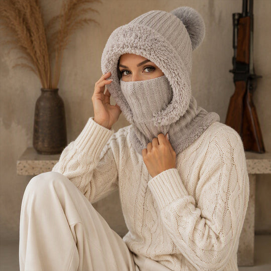 Women's Winter One-Piece Knitted Beanie Scarf Mask