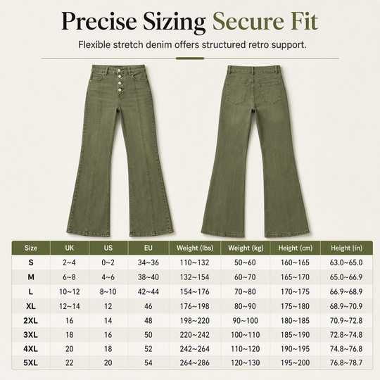 Women's Olive Green High-Waisted Multi-Button Flare Jeans with Vertical Front Seams