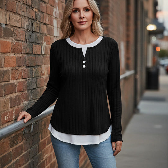 💰  👚 Warm, soft, long-sleeved knitted T-shirt for women – comfortable, versatile, and perfect for chilly days and everyday wear. ✨