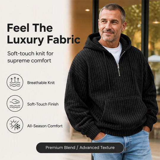 🍂50% OFF!!🎁Not Your Ordinary Hoodie👕 — A Stylish Half-Zip Corduroy Hooded Pullover with Rich Texture, Classic Casual Charm, and a Fresh Everyday Look