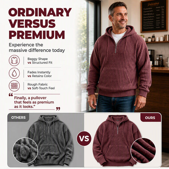 🍂50% OFF!!🎁Not Your Ordinary Hoodie👕 — A Stylish Half-Zip Corduroy Hooded Pullover with Rich Texture, Classic Casual Charm, and a Fresh Everyday Look
