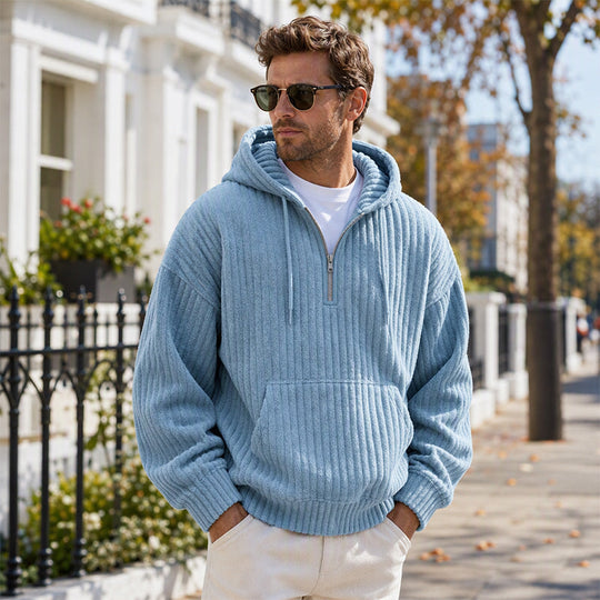 🍂50% OFF!!🎁Not Your Ordinary Hoodie👕 — A Stylish Half-Zip Corduroy Hooded Pullover with Rich Texture, Classic Casual Charm, and a Fresh Everyday Look