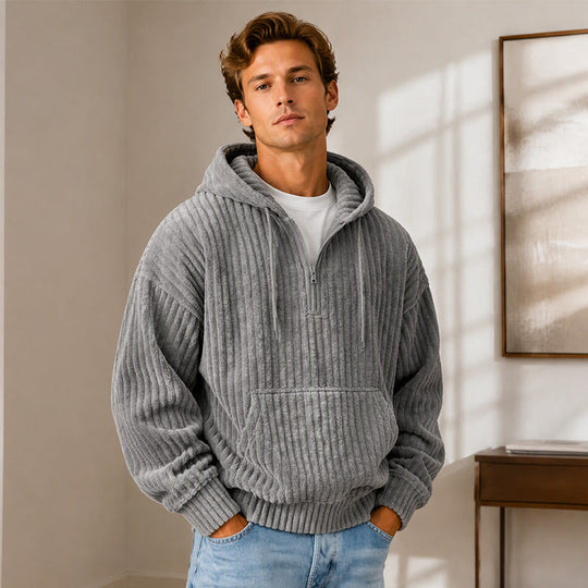 🍂50% OFF!!🎁Not Your Ordinary Hoodie👕 — A Stylish Half-Zip Corduroy Hooded Pullover with Rich Texture, Classic Casual Charm, and a Fresh Everyday Look