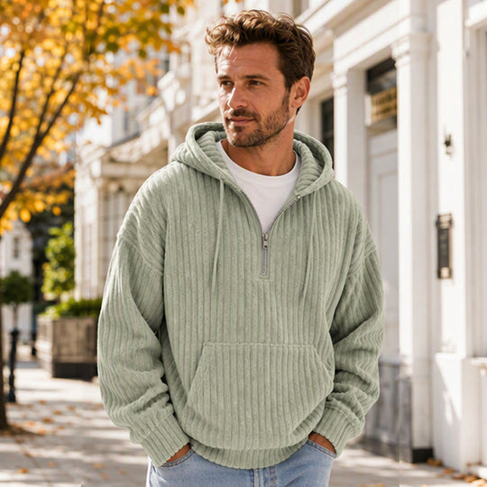 🍂50% OFF!!🎁Not Your Ordinary Hoodie👕 — A Stylish Half-Zip Corduroy Hooded Pullover with Rich Texture, Classic Casual Charm, and a Fresh Everyday Look