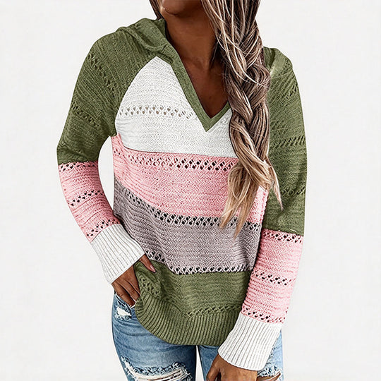 Women's Color Block Hollow-Out Knit Hoodie