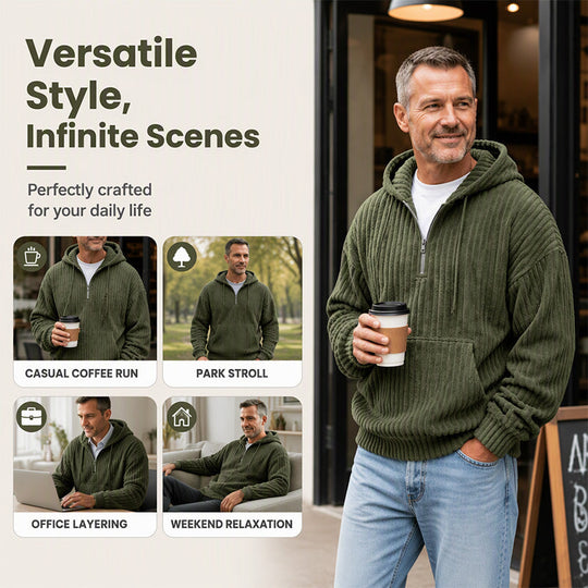Men's Casual Half-Zip Corduroy Hoodie