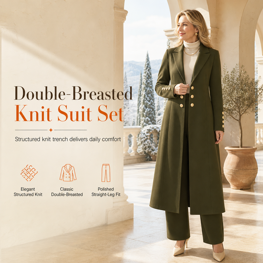 ⏰ 50% discount on season change - quality at half price!✨Women's Elegant Autumn 2 Piece Outfit Set with Retro Long Sleeve Coat and Simple Trousers