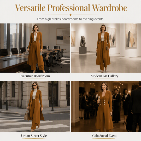 ⏰ 50% discount on season change - quality at half price!✨Women's Elegant Autumn 2 Piece Outfit Set with Retro Long Sleeve Coat and Simple Trousers
