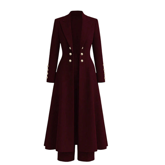 ⏰ 50% discount on season change - quality at half price!✨Women's Elegant Autumn 2 Piece Outfit Set with Retro Long Sleeve Coat and Simple Trousers