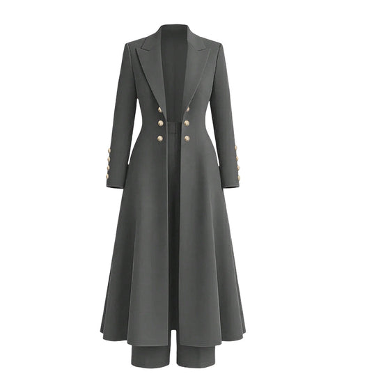 ⏰ 50% discount on season change - quality at half price!✨Women's Elegant Autumn 2 Piece Outfit Set with Retro Long Sleeve Coat and Simple Trousers