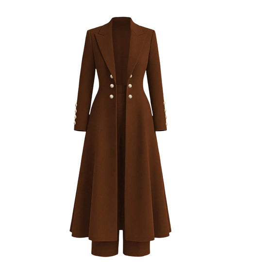 ⏰ 50% discount on season change - quality at half price!✨Women's Elegant Autumn 2 Piece Outfit Set with Retro Long Sleeve Coat and Simple Trousers