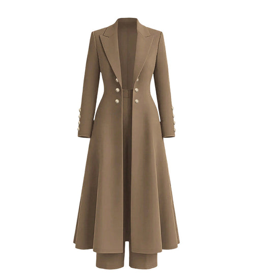 ⏰ 50% discount on season change - quality at half price!✨Women's Elegant Autumn 2 Piece Outfit Set with Retro Long Sleeve Coat and Simple Trousers