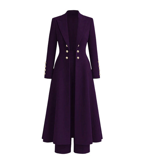 ⏰ 50% discount on season change - quality at half price!✨Women's Elegant Autumn 2 Piece Outfit Set with Retro Long Sleeve Coat and Simple Trousers