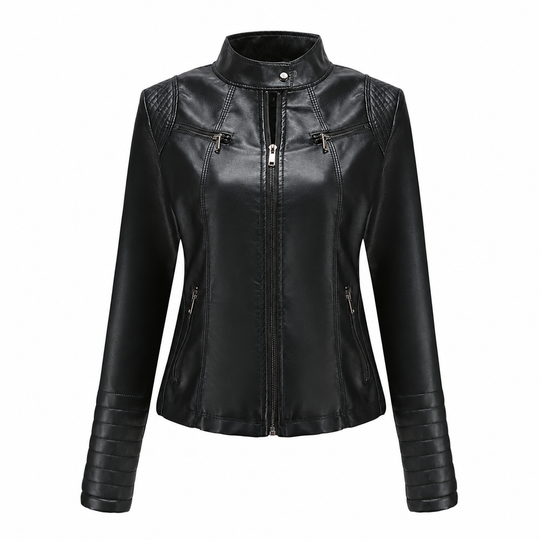 Women's Faux Leather Biker Lightweight Short Motorcycle Coat for Spring and Autumn