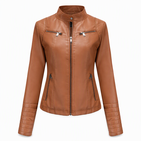 Women's Faux Leather Biker Lightweight Short Motorcycle Coat for Spring and Autumn