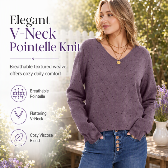 Women's V Neck Long Sleeve Pullover Sweater Comfortable Knitwear for Fall and Winter