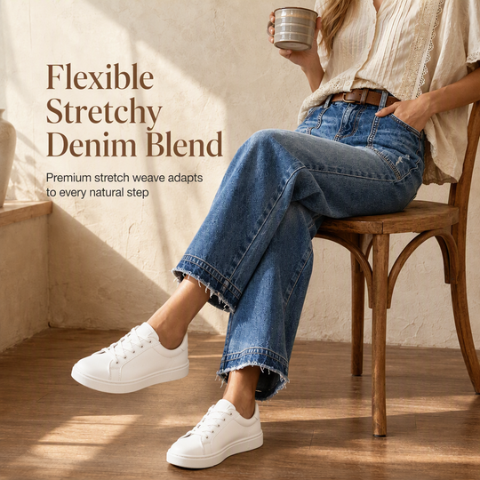 Women's Vintage Stretchy Straight Leg Denim Jeans with Distressed Patch Pockets and Frayed Raw Hem