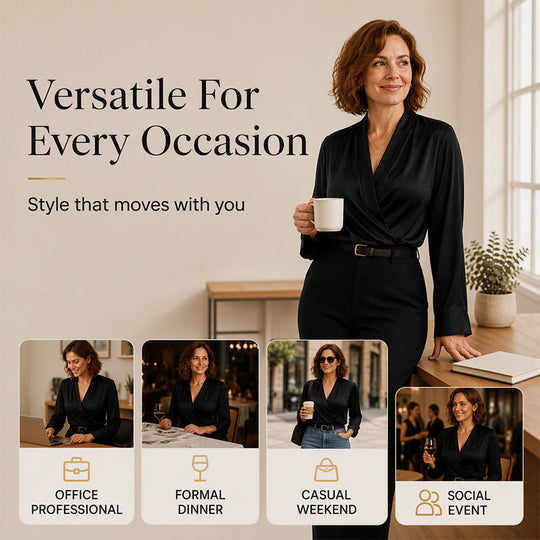 💖Black Friday Mega Deal – 50% off!💖Women's Elegant Silky V-Neck Drape Top