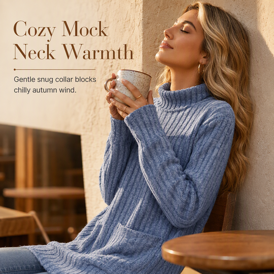 Women’s Loose-Fit Mock Neck Long-Sleeve T-Shirt