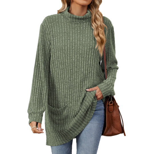 Women’s Loose-Fit Mock Neck Long-Sleeve T-Shirt