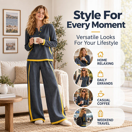 Women's Colorblock Long Sleeve Top & Wide-Leg Pants Set