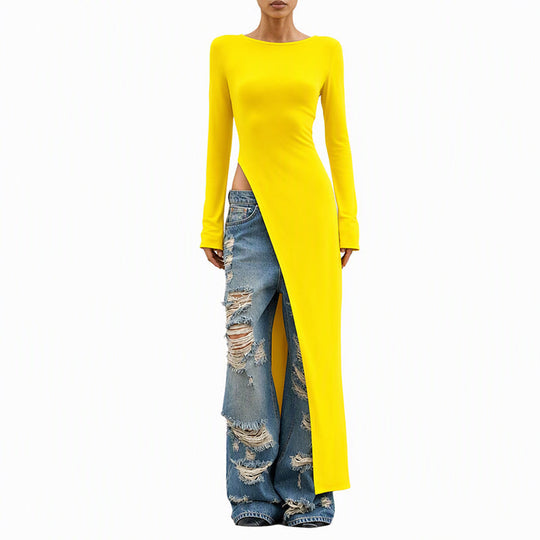 Women's Chic High Slit Asymmetric Longline Top