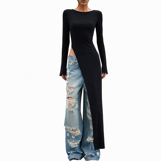 Women's Chic High Slit Asymmetric Longline Top