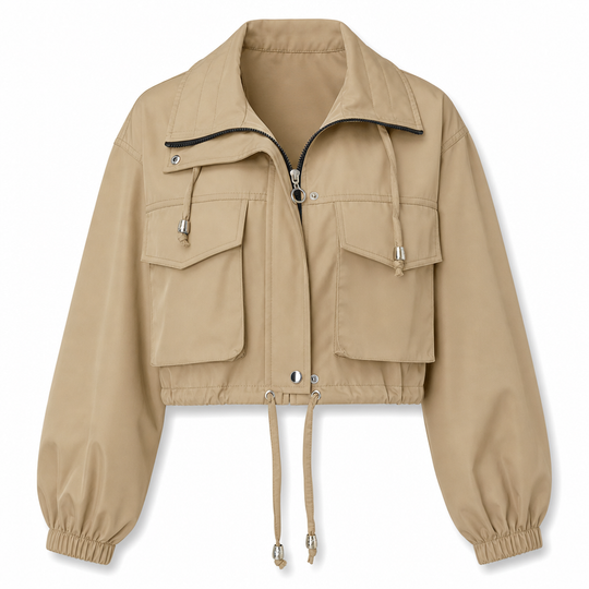 Women's Solid Color Short Zip Up Windbreaker Fall Coat
