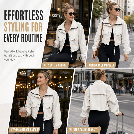 Women's Solid Color Short Zip Up Windbreaker Fall Coat