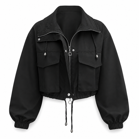 Women's Solid Color Short Zip Up Windbreaker Fall Coat