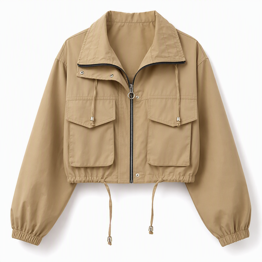 Women's Solid Color Short Zip Up Windbreaker Fall Coat