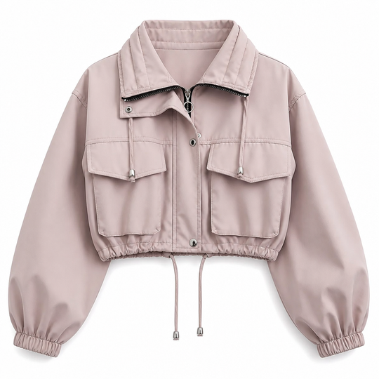 Women's Solid Color Short Zip Up Windbreaker Fall Coat