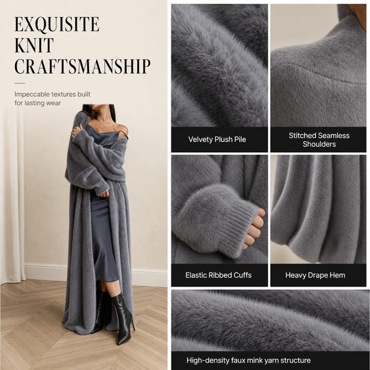 Women's Faux Mink Fleece Long Cardigan Sweater Fluffy Oversized Knit Coat for Autumn and Winter