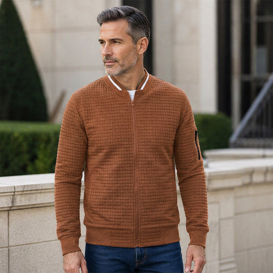 Men's Casual Waffle Grid Bomber Jacket
