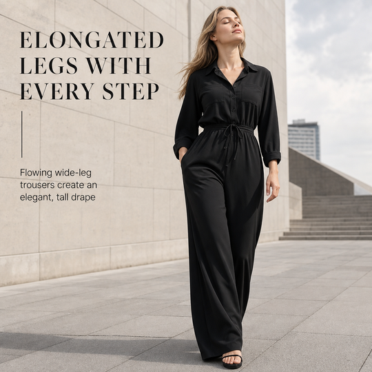 Women's Solid Color Lapel Collar Shirt Style Jumpsuit with Waist Tie for Casual Commuter Wear