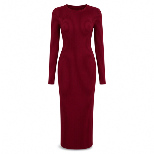 💖Black Friday Mega Deal – 50% off!💖🌹 Women's Long Sleeve Rib Knit Crewneck Bodycon Maxi Dress