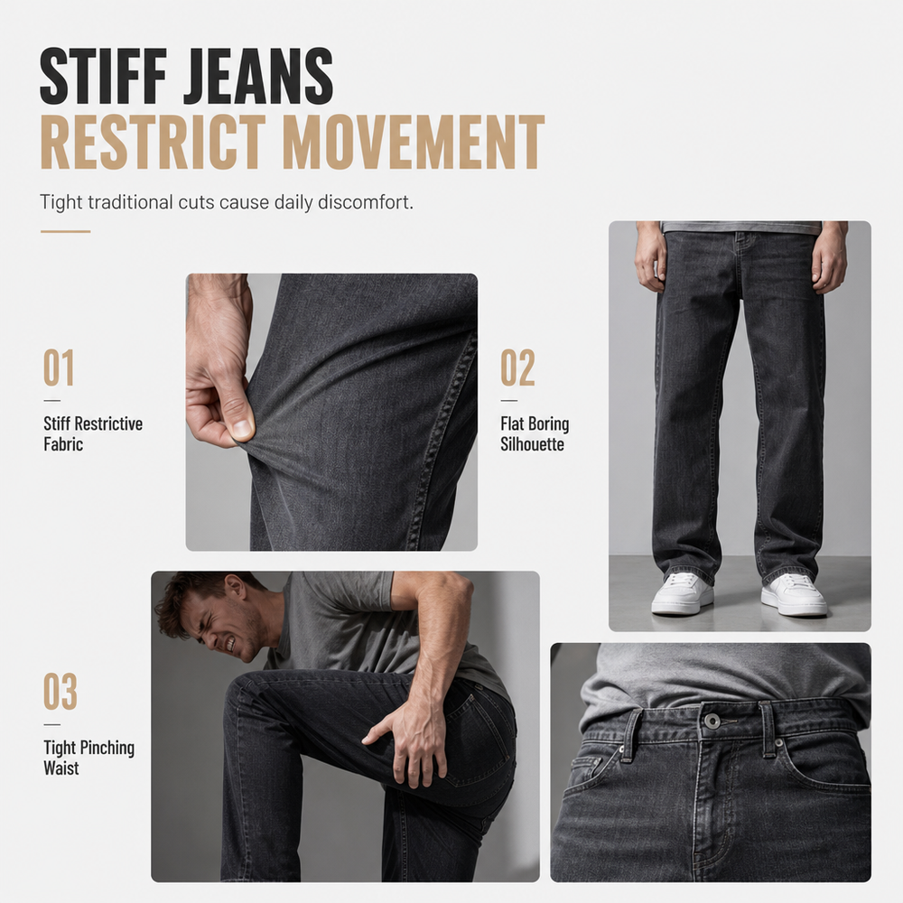 Men's American Vintage Curved Leg Wide Leg Jeans Deconstructed Raw Denim Button Fly Pants