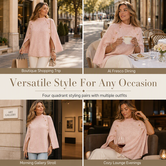 Women's Buttoned Knit Cape Poncho Sweater