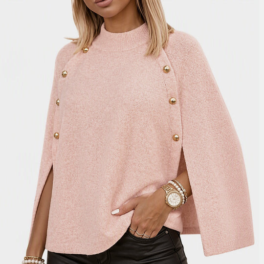 Women's Buttoned Knit Cape Poncho Sweater