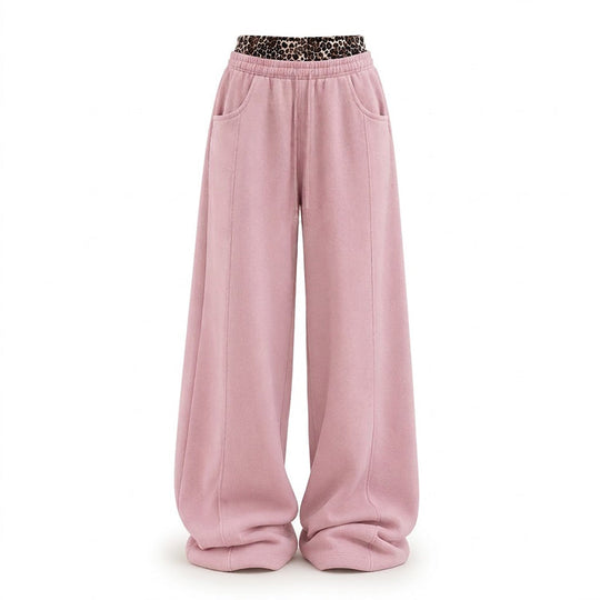💖Black Friday Mega Deal – 50% off!💖🐆Women’s Contrast Leopard Waistband Wide Leg Sweatpants, Soft Casual Patchwork Trousers👖
