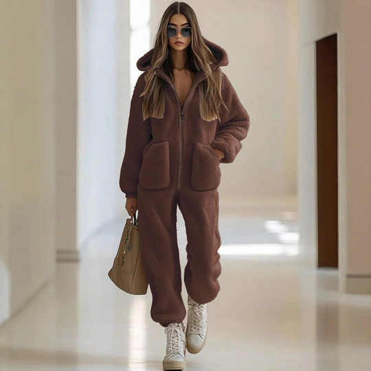 🖤Black Friday Sale:50% OFF🖤Women's Warm Zip-Up Hooded Jumpsuit with Pockets