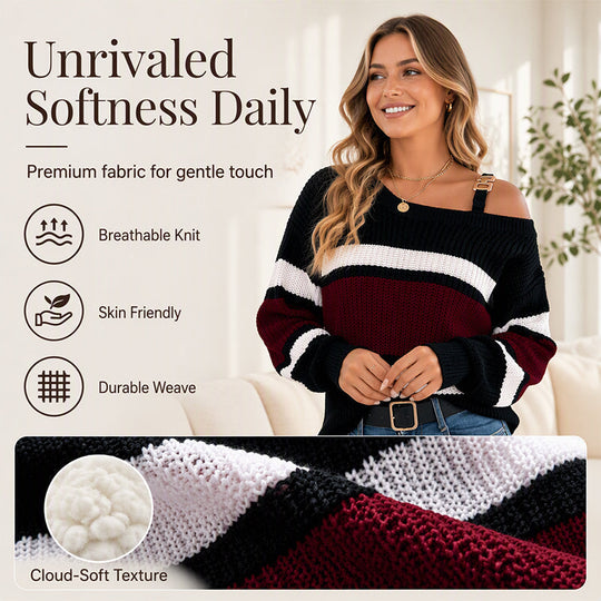 💖Black Friday Mega Deal – 50% off!💖Women's Casual Off Shoulder Striped Sweater