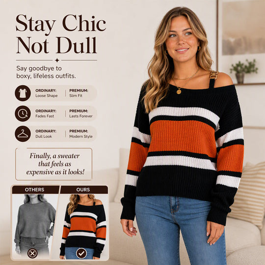 💖Black Friday Mega Deal – 50% off!💖Women's Casual Off Shoulder Striped Sweater