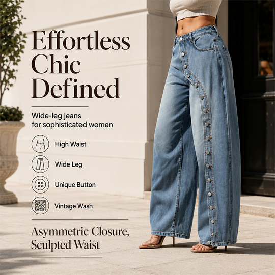 💖Black Friday Mega Deal – 50% off!💖Women's Vintage Side Button Wide-Leg Jeans