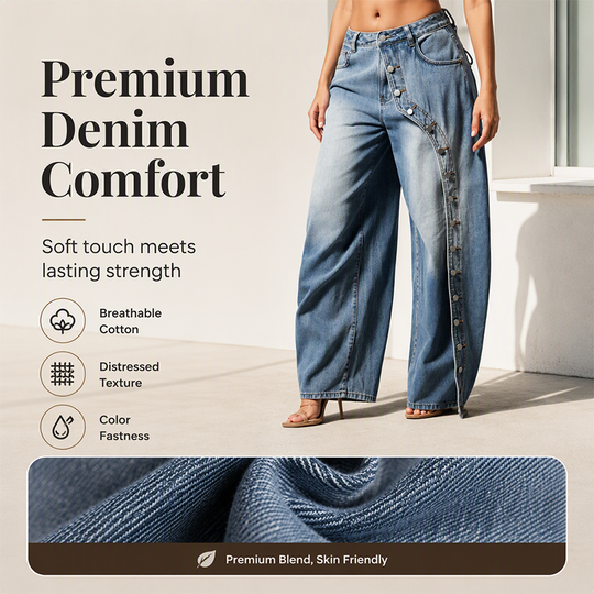 💖Black Friday Mega Deal – 50% off!💖Women's Vintage Side Button Wide-Leg Jeans