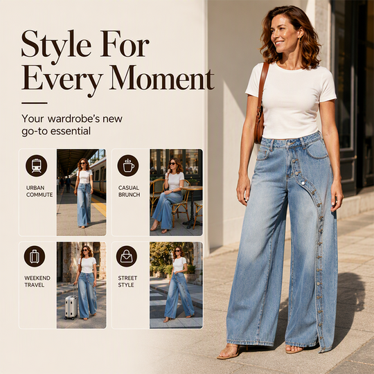 💖Black Friday Mega Deal – 50% off!💖Women's Vintage Side Button Wide-Leg Jeans