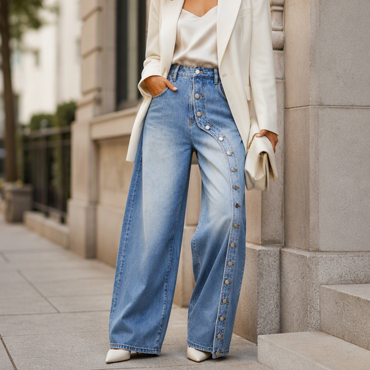 💖Black Friday Mega Deal – 50% off!💖Women's Vintage Side Button Wide-Leg Jeans