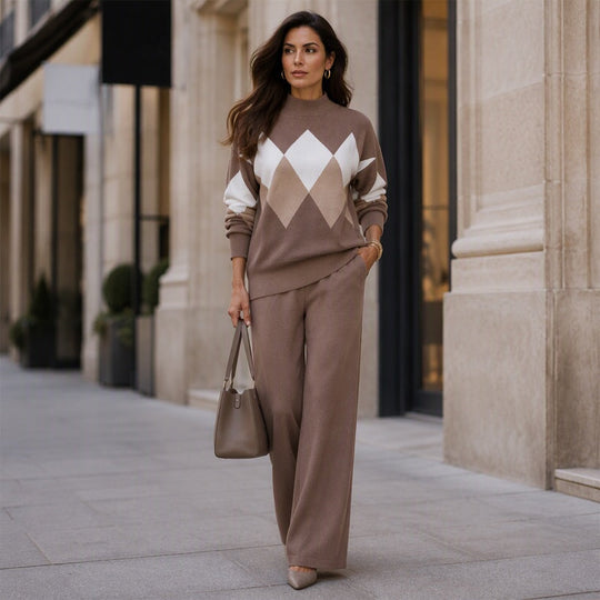 💖Black Friday Mega Deal – 50% off!💖Women's Argyle Knit Sweater & Wide-Leg Pants Set